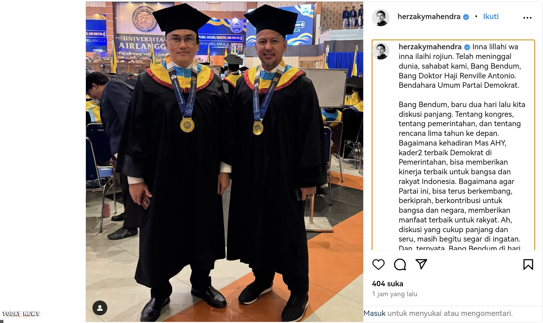 Herzaky Kenang Momen Bersama Bendum Renville saat Wisuda