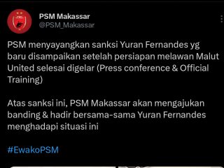 PSM Makassar Siap Dampingi Yuran Fernandes Hadapi Sanksi Komdis PSSI