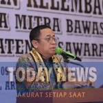 Anggota Bawaslu Puadi dalam Penguatan Kelembagaan Bersama Mitra Bawaslu Kabupaten Pesawaran, pada Kamis (9/11/2025)