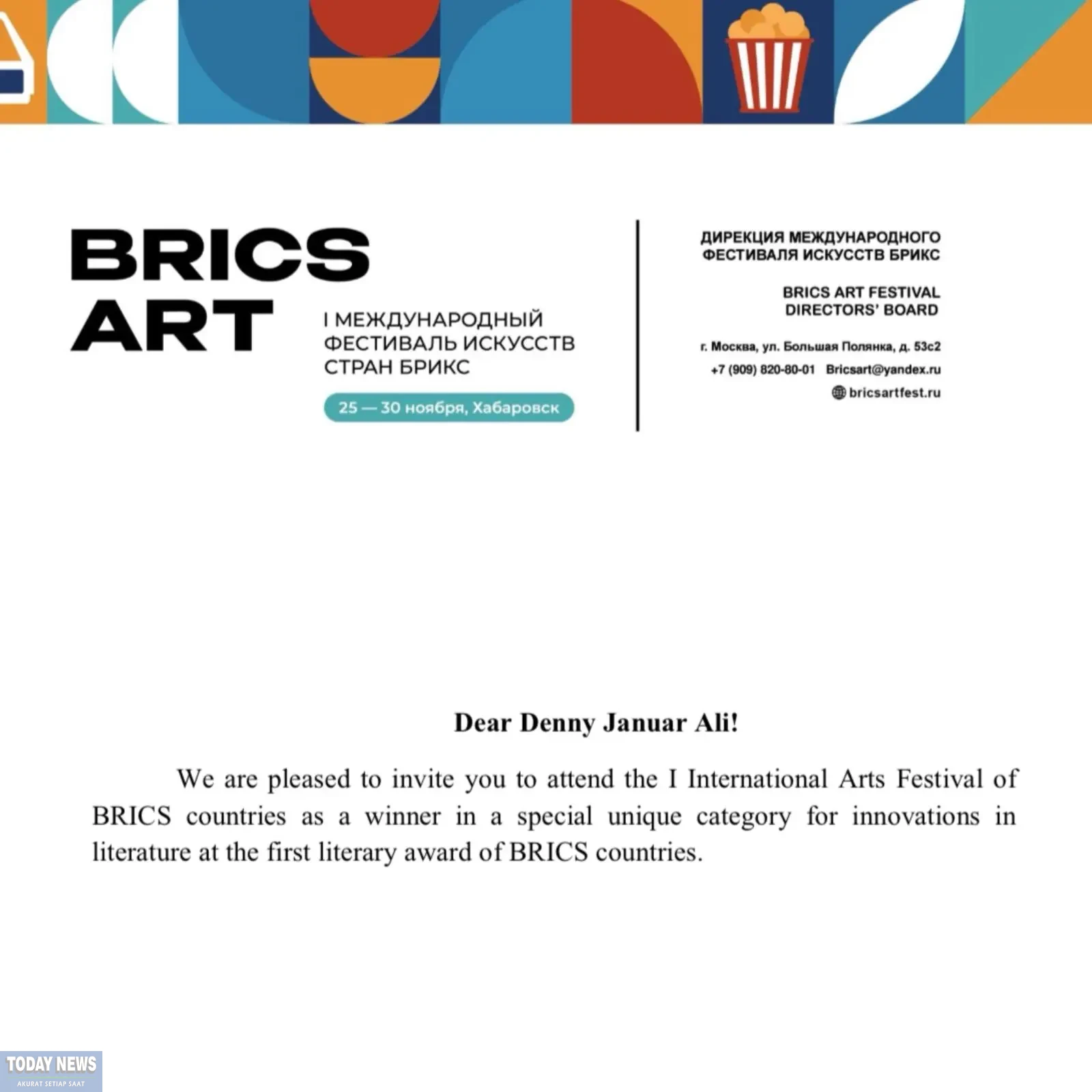 Denny JA Dapat Penghargaan BRICS Award for Literary Innovation