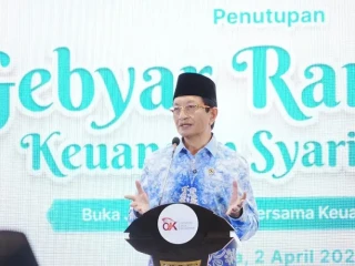 Menteri Agama (Menag) Nasaruddin Umar memberikan keynote speech pada acara puncak penutupan Gebyar Ramadan Keuangan Syariah 2026 di Gedung OJK Bank Indonesia, Jakarta Pusat, Kamis (2/4/2026). (Kemenag)