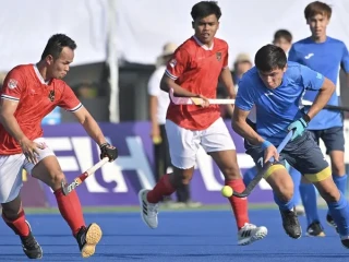 Timnas Hockey Field Putra Indonesia mencetak kemenangan kedua dengan mengalahkan Kazakhstan pada pertandingan ketiga Pool A kualifikasi Asian Games 2026 di Bangkok, Thailand, Minggu (5/4/2026). (PP FHI)