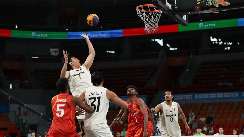 Tim basket 3x3 putra Indonesia harus menelan kekalahan yang kedua dari Sri Lanka pada Asian Beach Games 2026 Sanya, Minggu (26/4/2026). (NOC Indonesia)