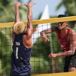 Tim Voli Pantai Putra Indonesia kalah dari Thailand pada babak delapan besar Asian Beach Games (ABG) 2026 Sanya, China, Senin (27/4/2026). (NOC Indonesia/Naif Muhammad Al’as)