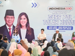 Menkomdigi Meutya Hafid dalam kegiatan Indonesia GOID Menyapa Gass Pol Tolak Judol - Jauhi Judol, Anak Medan Pilih Masa Depan, Bukan Judi Online di Kota Medan, Rabu (13/5/2026).