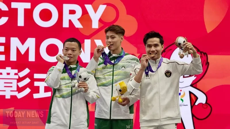 Seraf Naro sukses meraih perunggu pemenang cabang olahraga wushu nomor Changquan yang menjadi meladi pertama Indonesia pada Asian Games Aichi-Nagoya 2026, Minggu (20/9/2026). (Foto: Kemenpora)