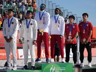 Duet voli Pantai andalan Indonesia, Bintang Akbar dan Sofyan Rachman meraih medali perak pada Asian Games Aichi-Nagoya 2026, Sabtu (3/10/2026). (Foto: NOC Indonesia)