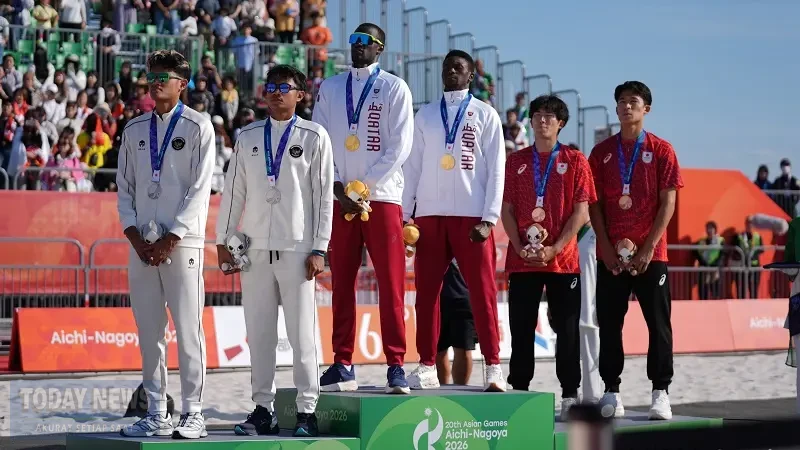 Duet voli Pantai andalan Indonesia, Bintang Akbar dan Sofyan Rachman meraih medali perak pada Asian Games Aichi-Nagoya 2026, Sabtu (3/10/2026). (Foto: NOC Indonesia)